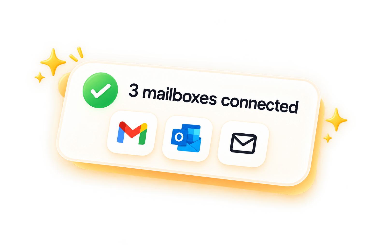 3 mailboxes connected: Gmail, Outlook and a custom mailbox