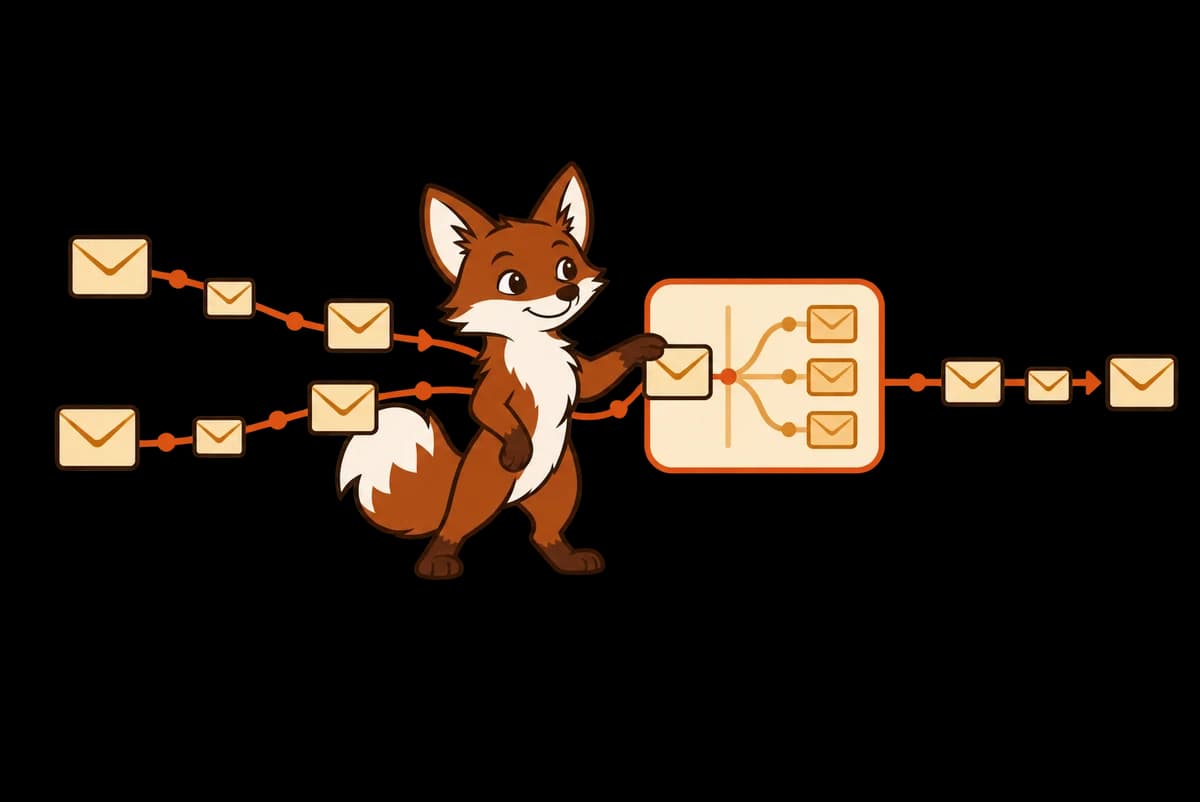 Warmi routes envelopes from two lanes through one sorting card into a single tidy lane