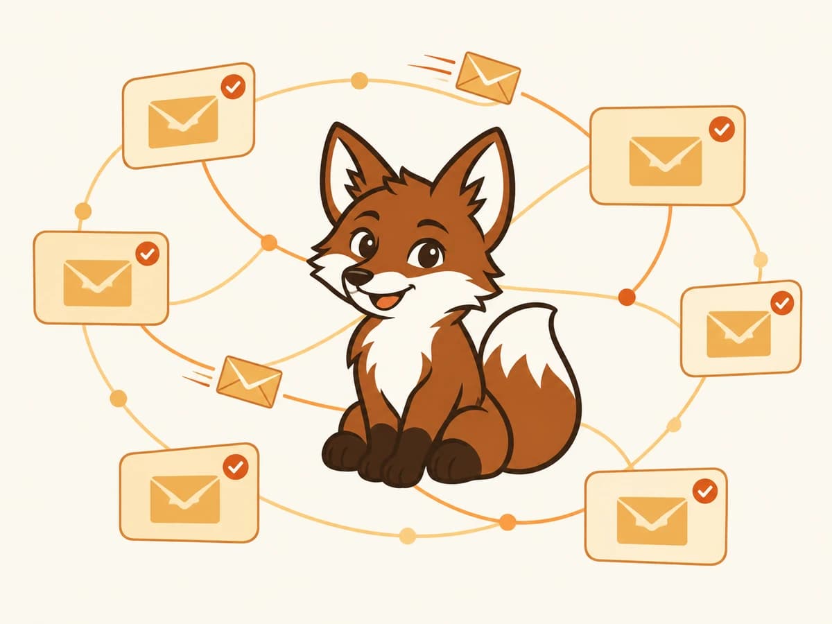 Warmi at the centre of six verified mailboxes exchanging warmup mail with each other