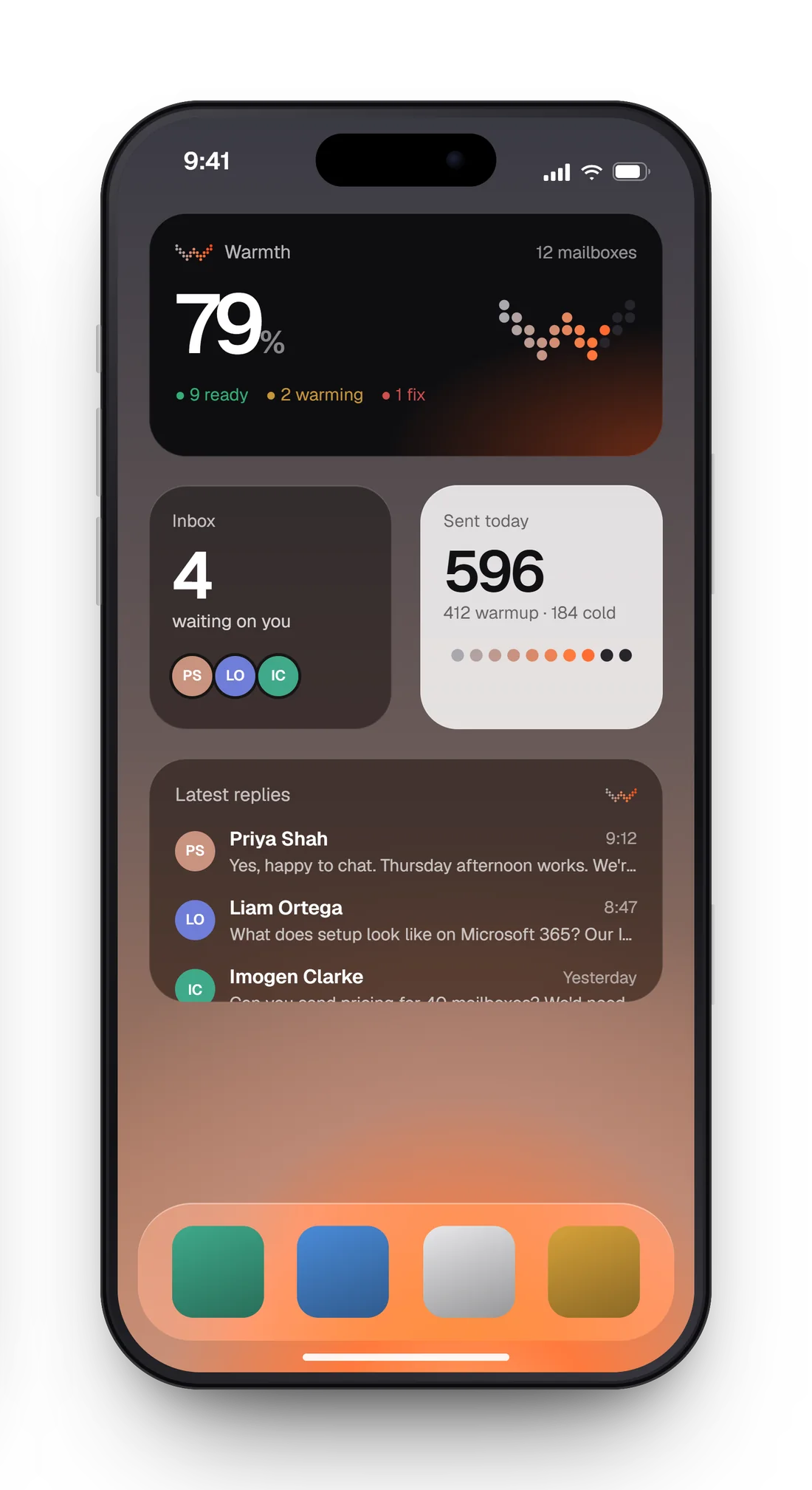 iPhone app design · widgets, dark theme