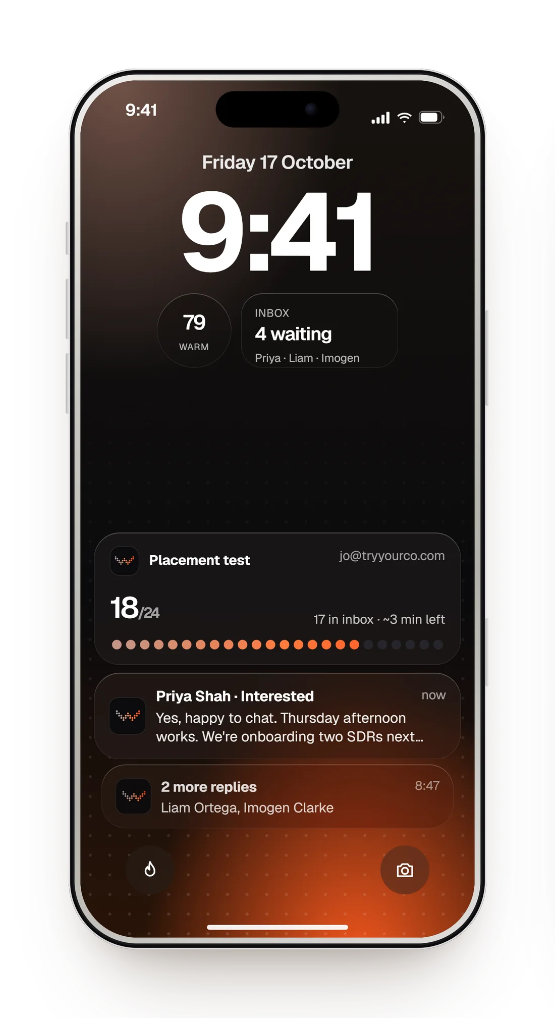 Lock screen notification: a lead replied