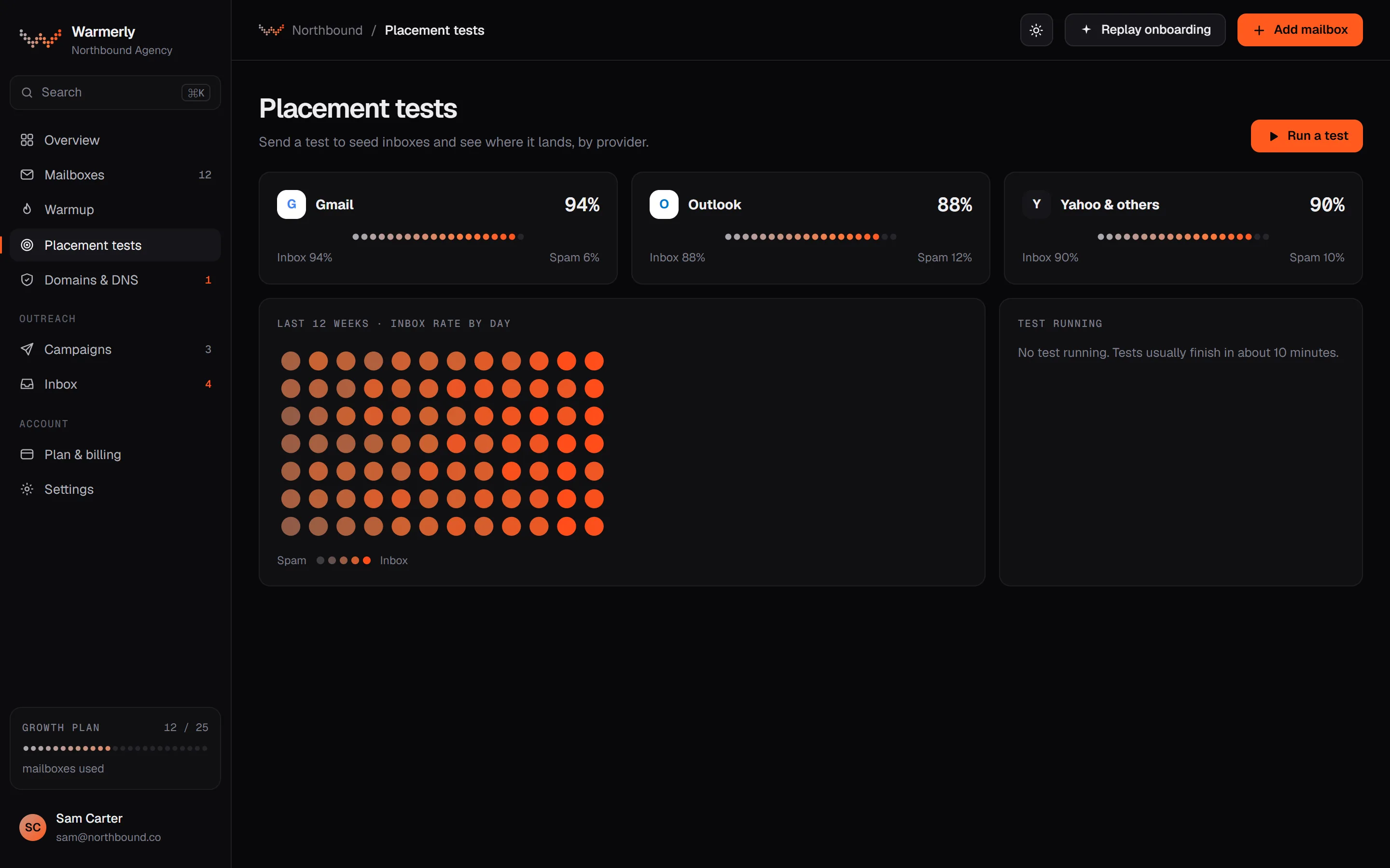 Placement tests, web app, dark theme