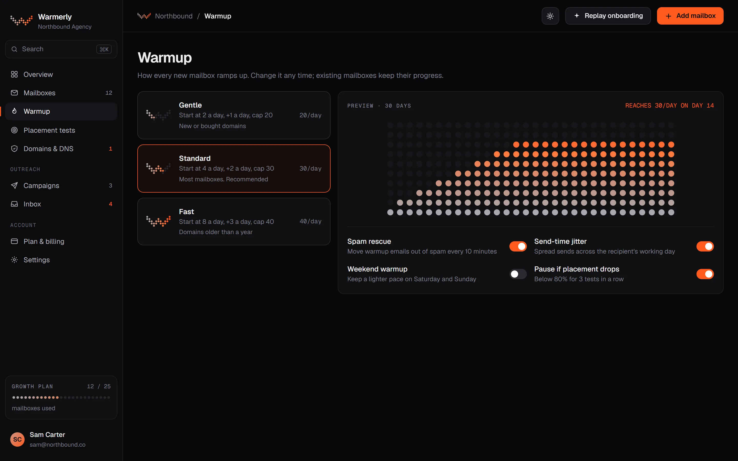 Warmerly Ramp screen, dark theme