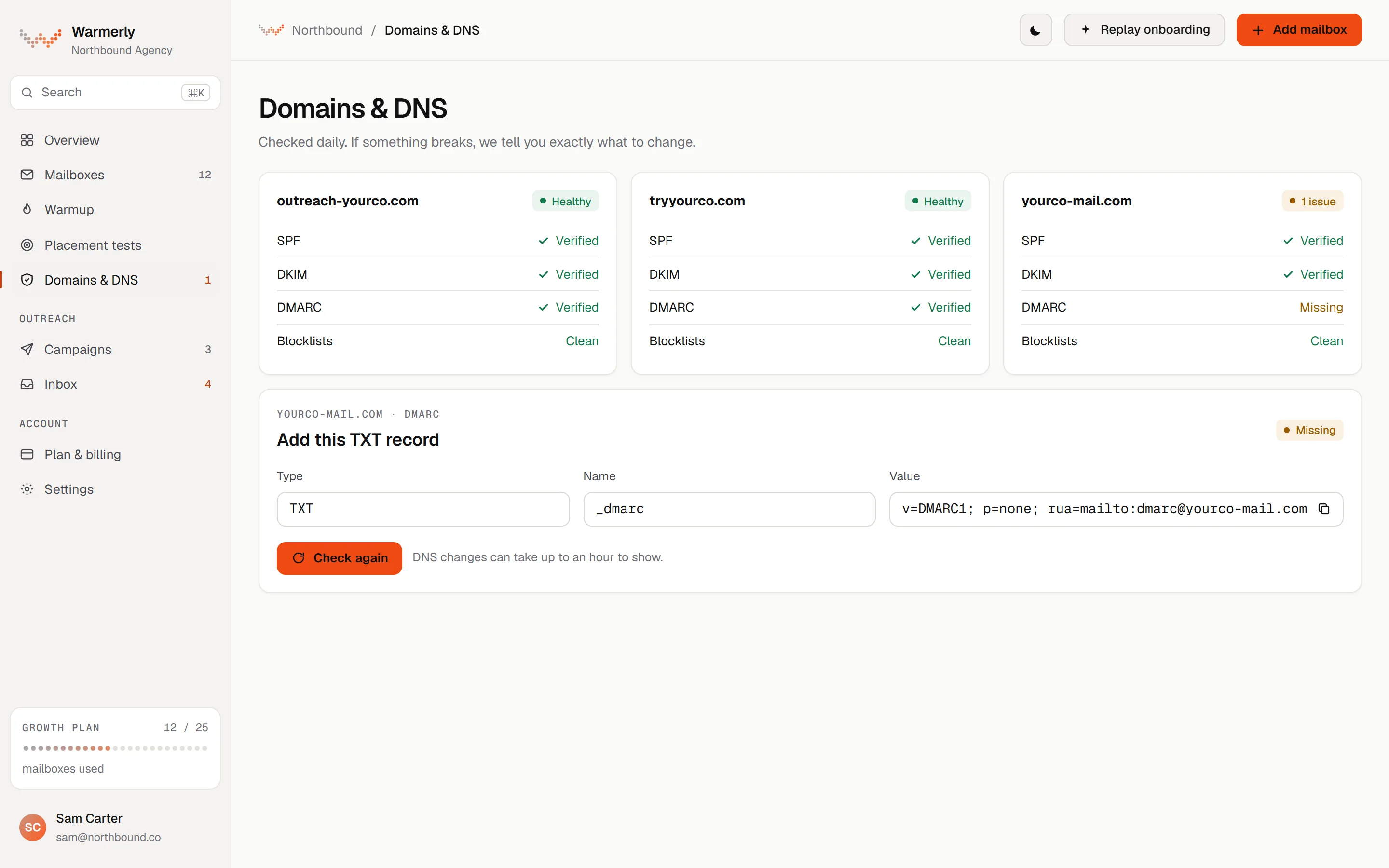 Domains and DNS, web app, light theme