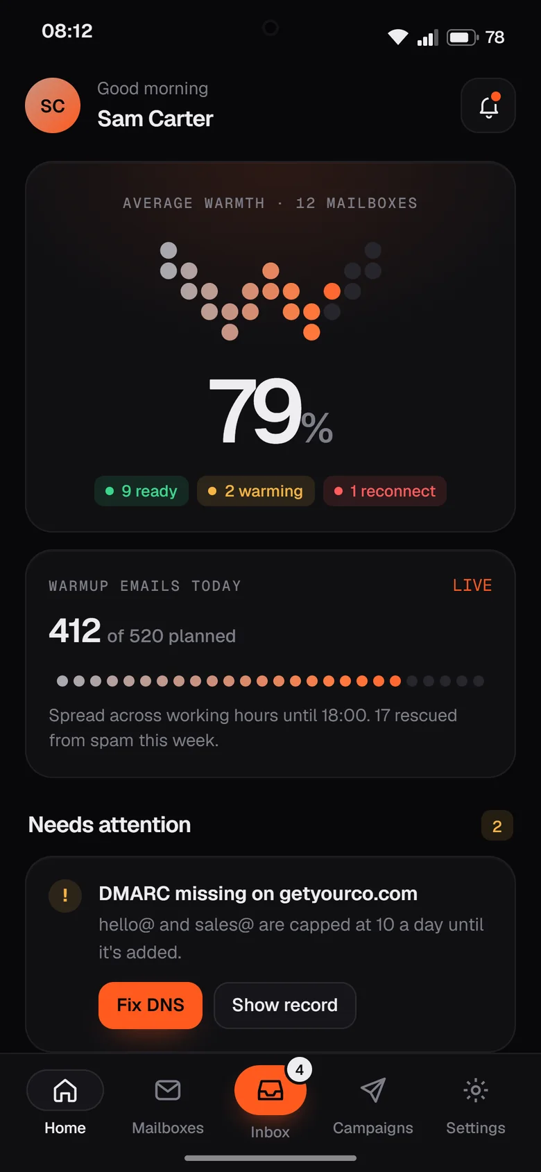 Android app design render: Home