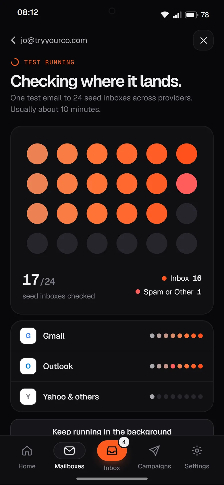 Android app design render: Placement test