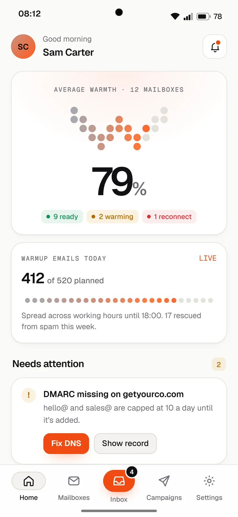 Android app design render: Home