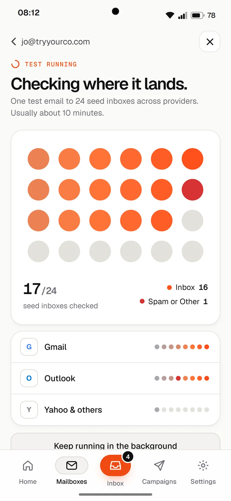 Android app design render: Placement test